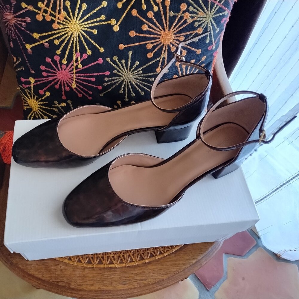 Nordstrom Nobania Ankle Strap Tortoise Patent Block Heel - NIB 9.5 M